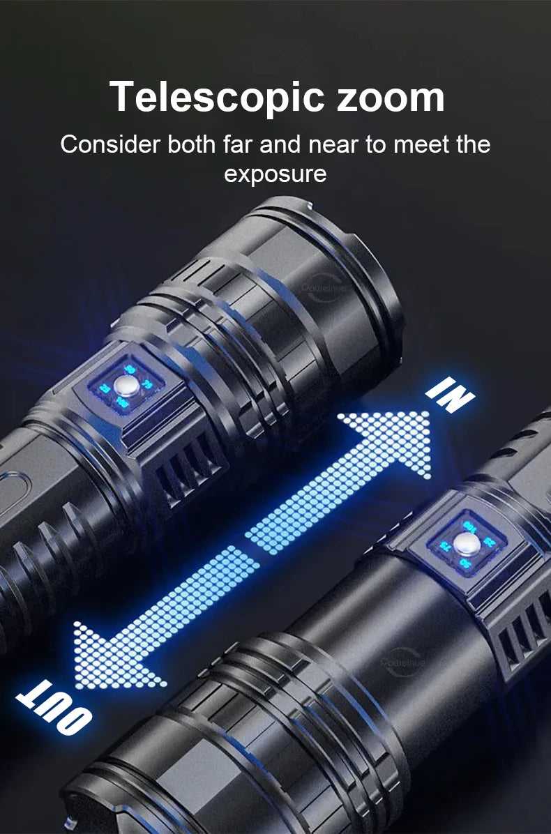 500000LM Ultra Bright LED Flashlight Bult-in Battery Most Powerful Flashlights Tactical Lantern COB Lights Emergency Spotlights