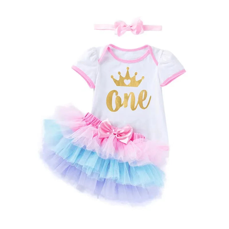 Tutu Baby Birthday Set Short Sleeve Romper Pettiskirt Girls 3 Pcs Clothing Sets New Summer Style