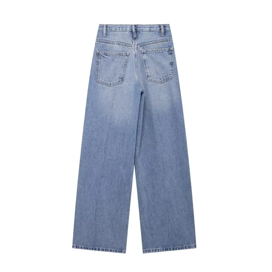 Jeans For Woman New Fashion Asymmetric Design High Waist Wide Leg Trousers Casual Women's Straight Leg Jeans