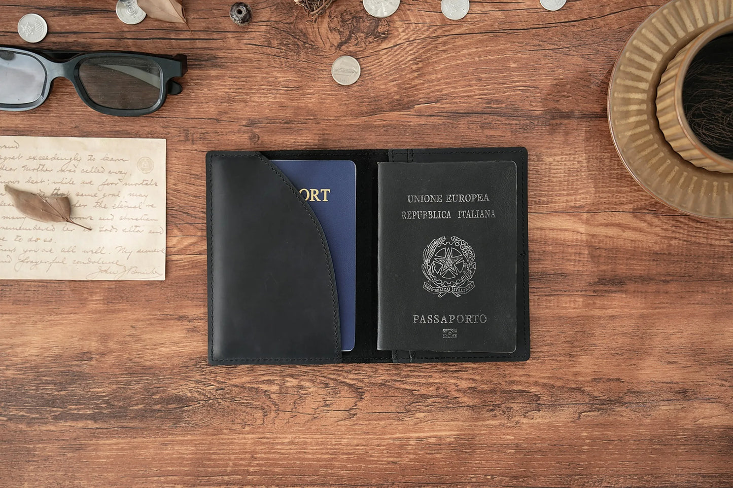 Leather Passport Holder for Travel Essentials, Slim Passport Cover Case Travel Wallet Bifold Credit Card Bag for Women Men