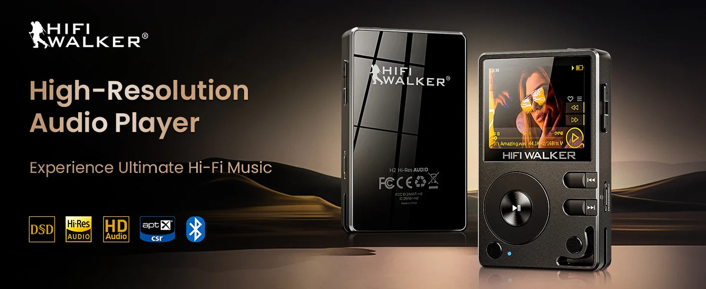 HIFI WALKER H2 Hi-Res MP3 Music Player Bluetooth Portable 128GB High Sound Quality  DAC FLAC APE Type-C Digital Audio Player