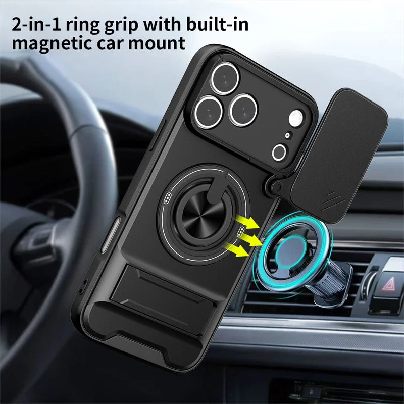 Armor Funda For iPhone 17 Pro Max Case Magnetic Ring Stand Lens Protect Coque For iPhone17 Pro 17Pro Max Wireless Charging Cover