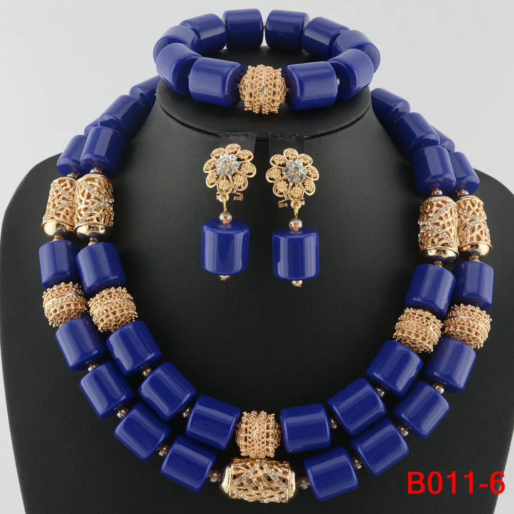 High Quality 2 Layers Artificial Coral Bead African Wedding Jewelry Set Women Necklace Nigeria Bride Party Gift