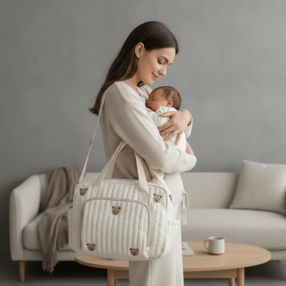 Cartoon Diaper Organizer Lightweight Large Capacity Mommy Shoulder Bag Soft-touch Foldable Stroller Hanging Pack Hospital Stay