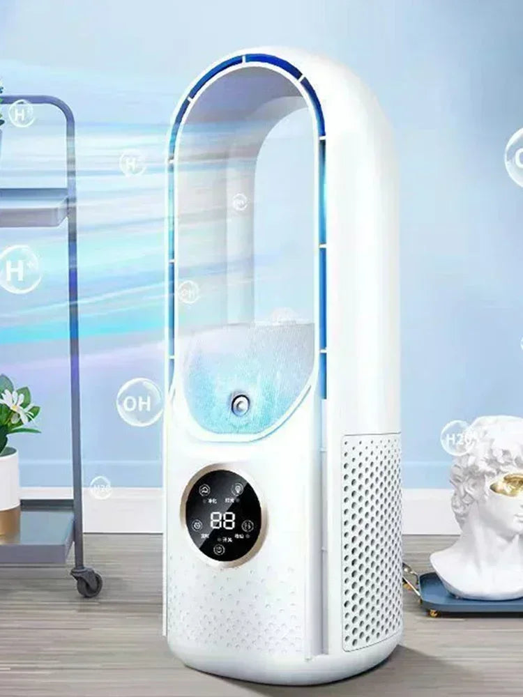 Portable USB Air Cooler Leafless Electric Fan 6 Speed Silent Timer Air Conditioner Cooling Fan Humidifier Conditioning Fan Amagi
