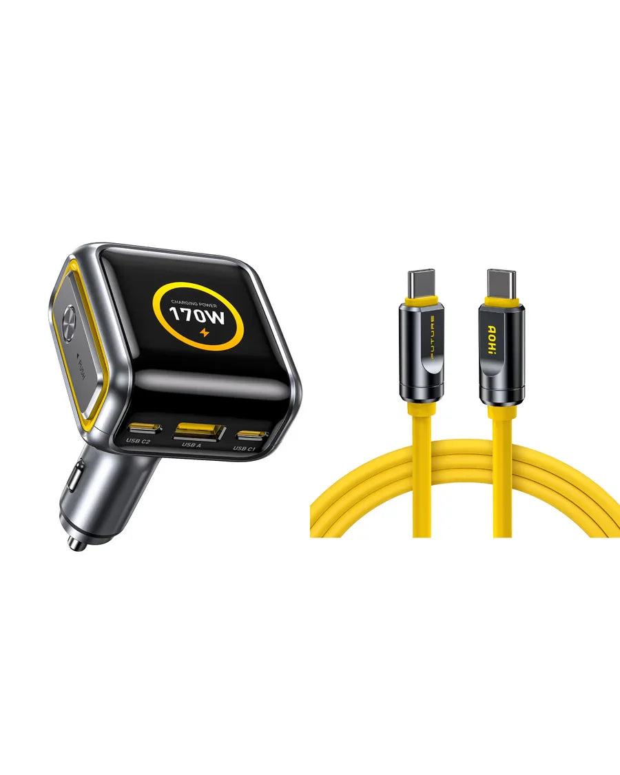AOHI THE FUTURE Car Charger  AI PD GAN+ 170W 3-Port LED Display Fast Car Charger