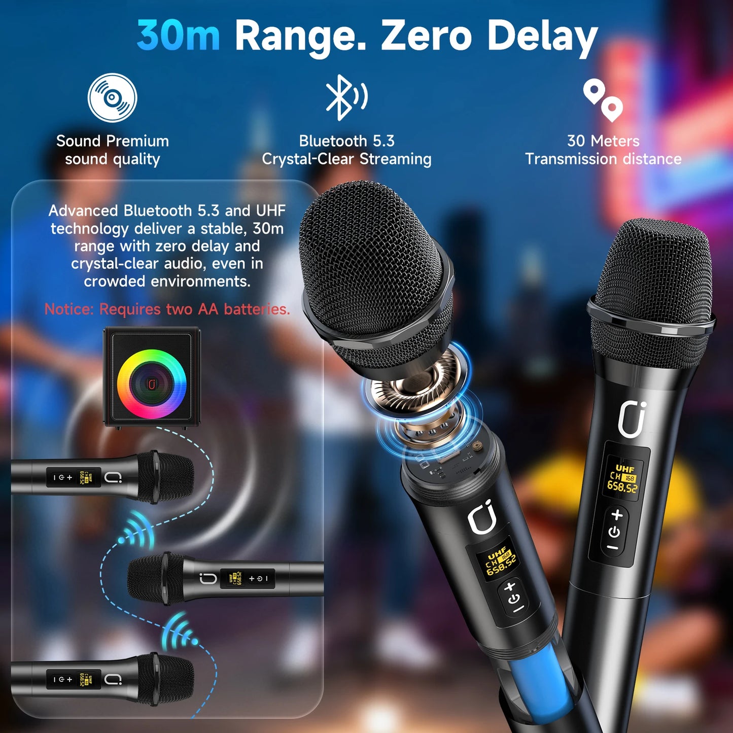 Karaoke Machine, Portable Bluetooth 5.3 Speaker with 2 Wireless Microphones for Adults, Supports TWS/TF Card/USB/AUX/Live