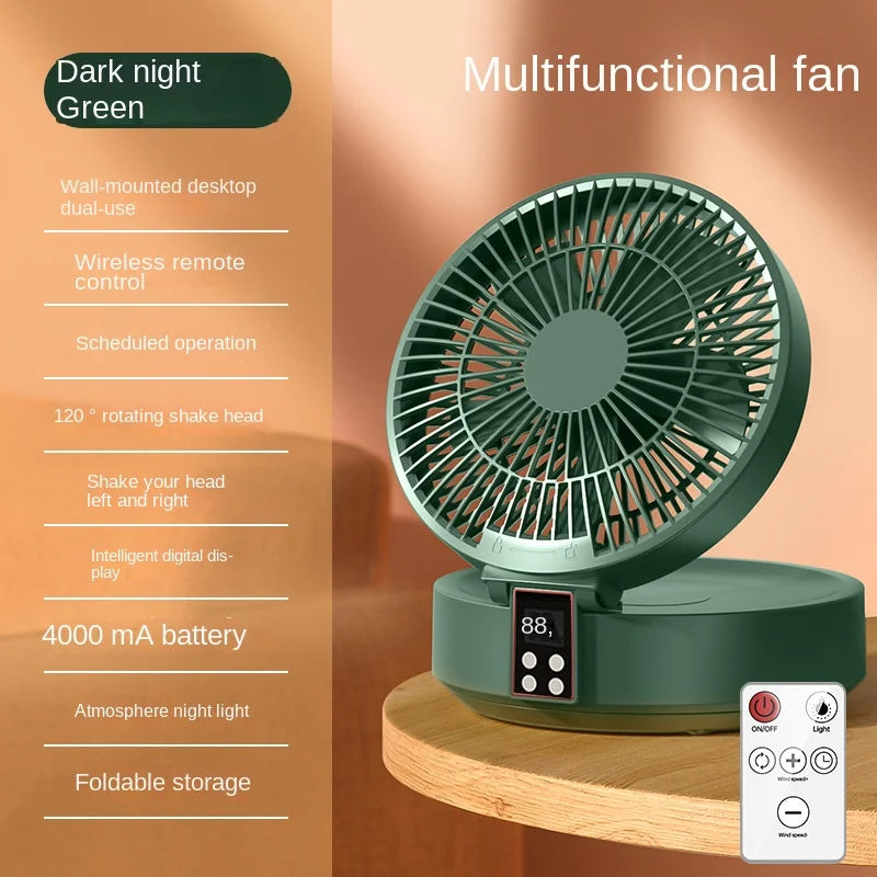 2023 New Fan With Remote Control Portable Wall-hanging Rechargeable Usb Electric Folding Fan Nightlight Air Cooler Household