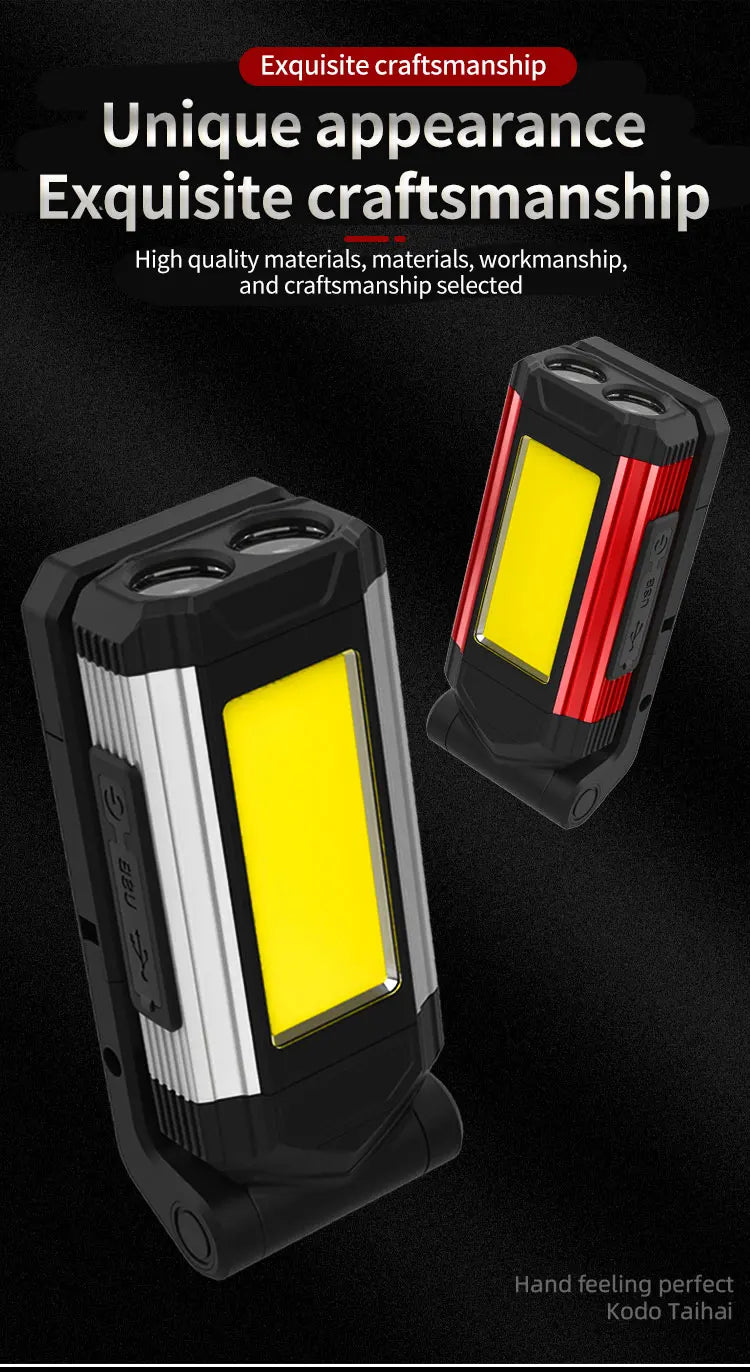 Portable COB Magnetic Work Light Rechargeable LED Flashlight Super Bright Camping Waterproof Car Repair Lamp with Brackets