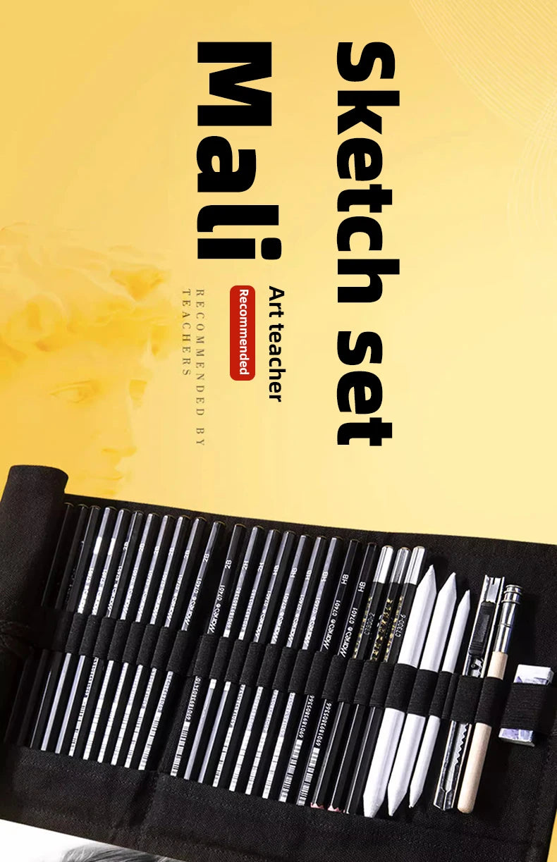 Sketching Pen Set Drawing Kit Student Portable Pen Curtain Charcoal Pencil Sketch Pencil Charcoal Stick Sharpener Eraser Set Box