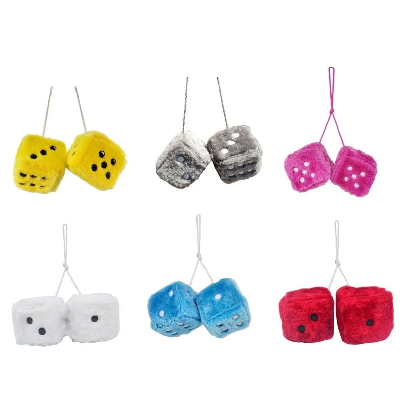 QM82 Car Hanging Furry Dice Car Dice Car Hanging Furry Dice Hanging Fuzzy Dice Plush Car Pendant Pair of Hanging Couple