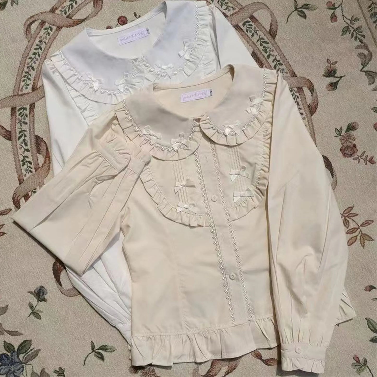 Spring Blouse Women Japanese Kawaii Cute Lace Patchwork Peter Pan Collar Shirt Vintage Sweet Embroidery Top Blusas