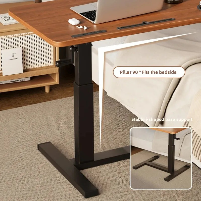 Pneumatic Lifting Laptop Desk Mobile Bedside Table Computer Desk Home Office Writing Desk with Wheels Storage Shelf