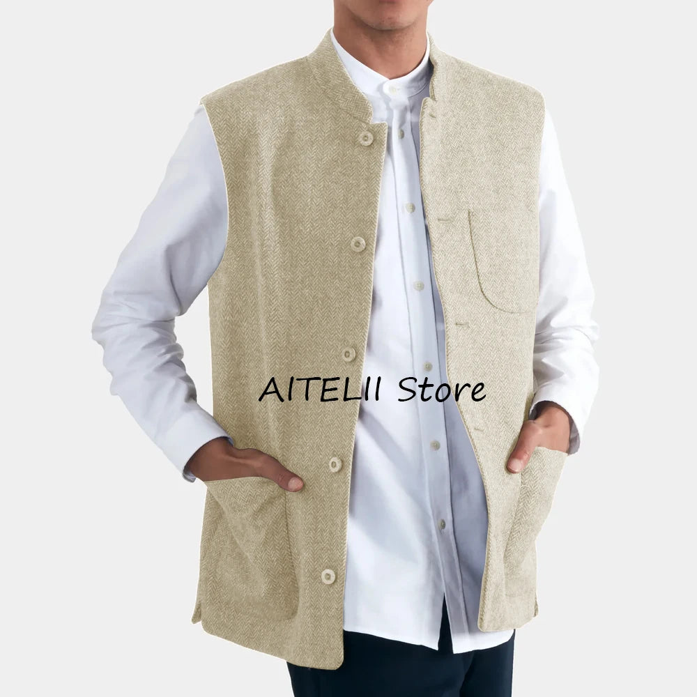 Elegant Man Vest for Men Men's Herringbone Vest Work Vests Mens Gilet Suit Male Gilete Waistcoat Sleeveless Casual Working Suits