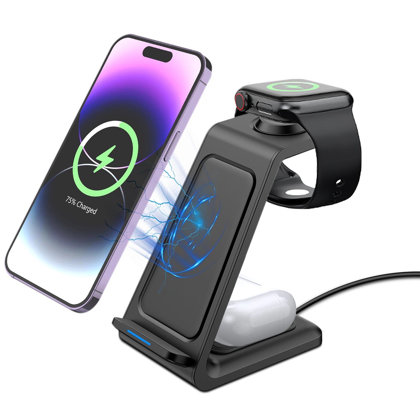 Wireless Charger iPhone Charging Station 3 in 1 Charger Stand Multiple Devices for iPhone 17 16e 16 15 14 Pro Max 13 12