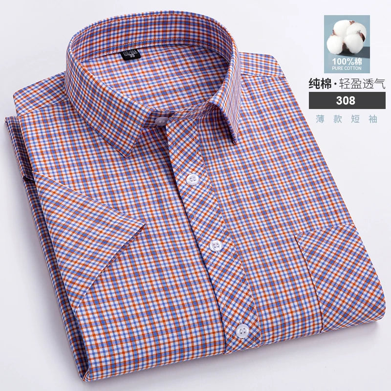 Short Sleeve Shirts For Man Summer England Preppy Classic Checked Clothing New Fashion Plaid Cotton Businessman Casual Shirts