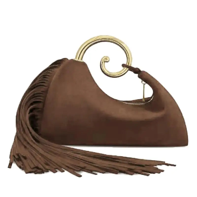Trendy Vintage Evening Bags for Women, French Luxury Faux Suede Tassel Handbags with Durable Metal Handle