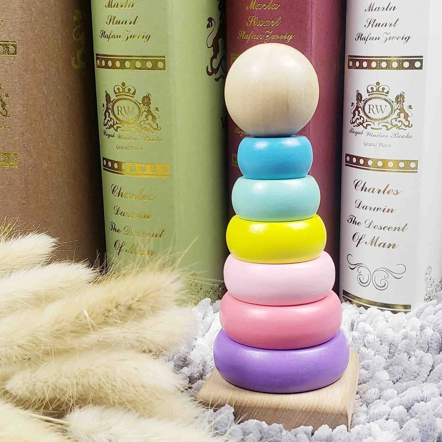 Rainbow Stacking Ring Tower Montessori Wooden Puzzle Toys Pyramid Nesting Blocks Geometric Games Children Early Education Toys