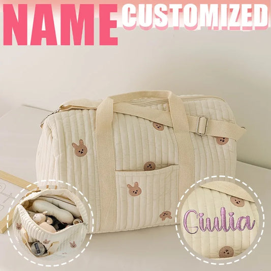 Personalized Small Bear & Bunny Diaper Bag Custom Embroidered Name Large Capacity Travel Mommy Bag Hospital Bag Baby Shower Gift