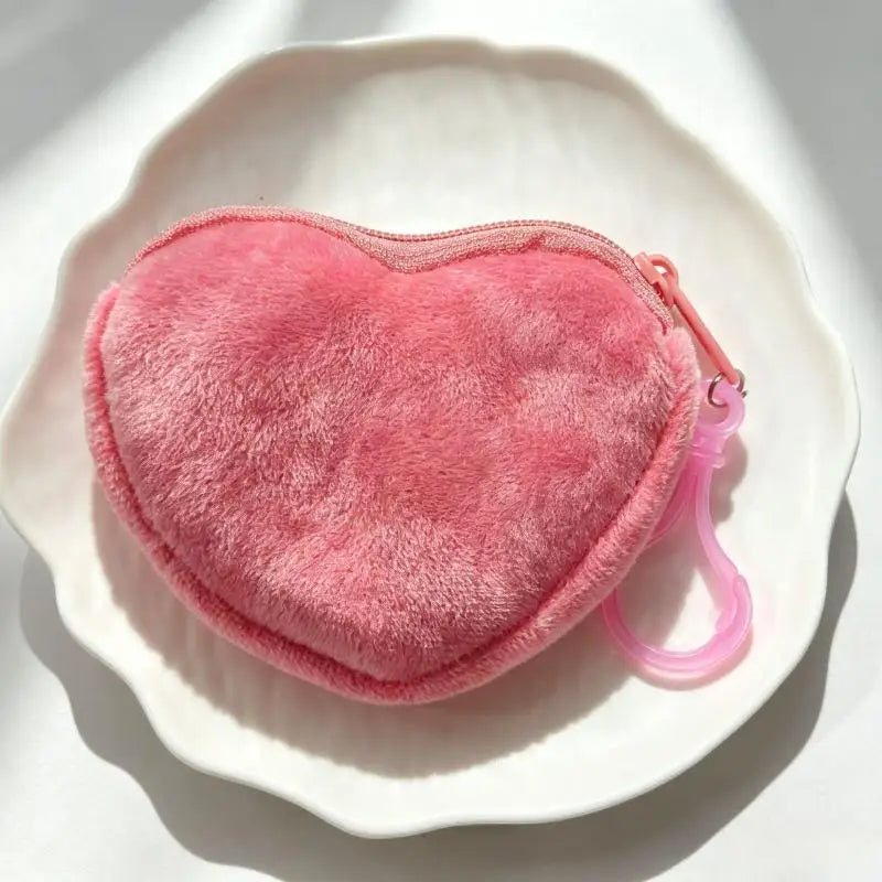 Solid Plush Heart Coin Purse Women's Cute Wallet ID Card Bag Keychain Minimalist Coin Bag Kawaii Wallets For Women Gift