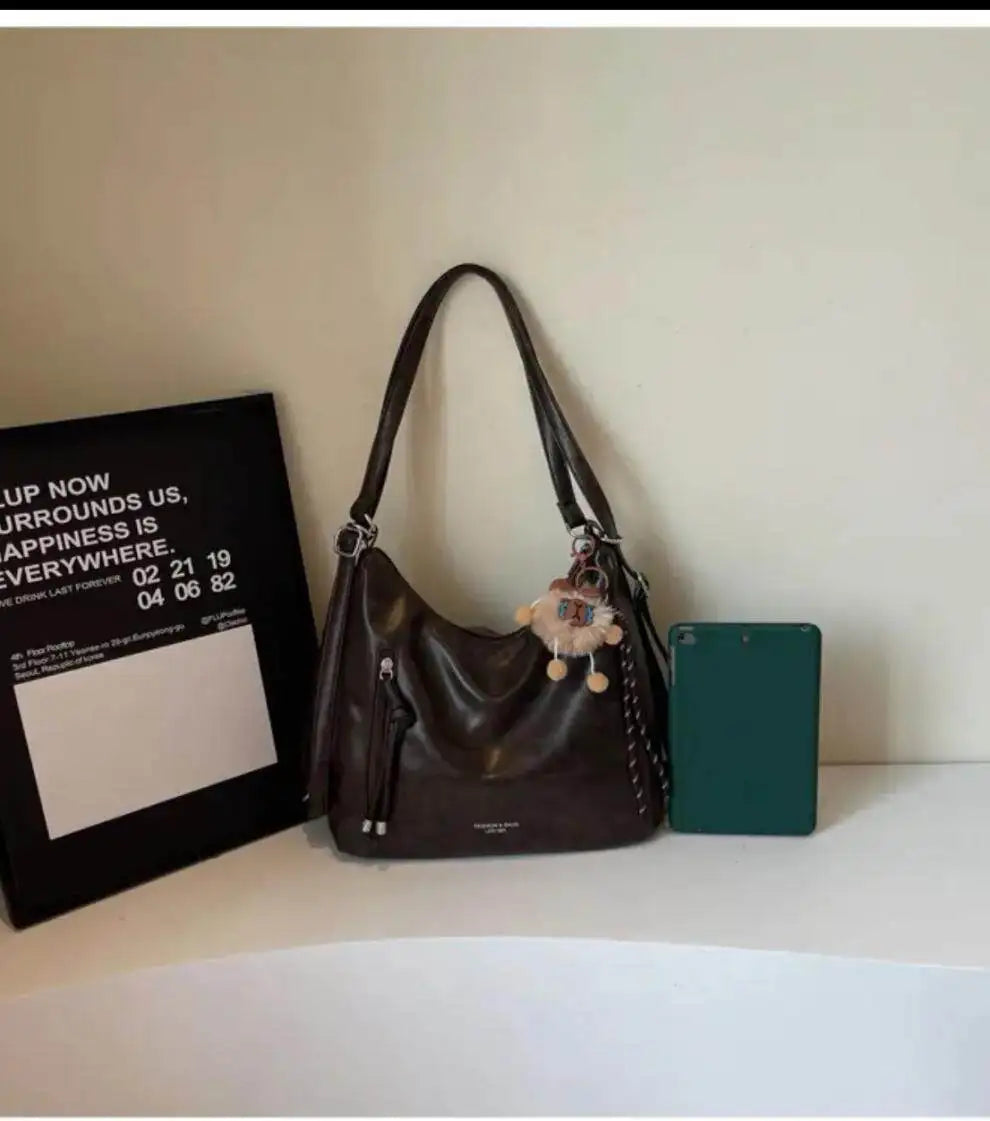 Retro Large Capacity Crossbody Shoulder Tote Bag for Women Commuter Bag 2025 New Luxury Minimalist High-End Feel PU Leather