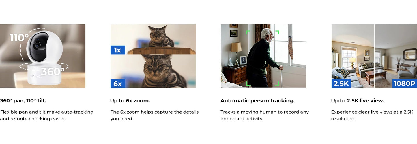 IMILAB C21 2.5K IP Security Camera MiHome App 360° Night Vision Baby Monitor with App, 2-Way Audio, AI Detection