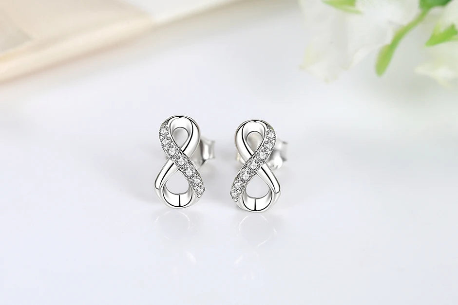 Original 925 Sterling Silver Earrings 2025 Crystal Love Heart Infinity Stud Earings For Women Piercing Rose Gold Gift Jewelry