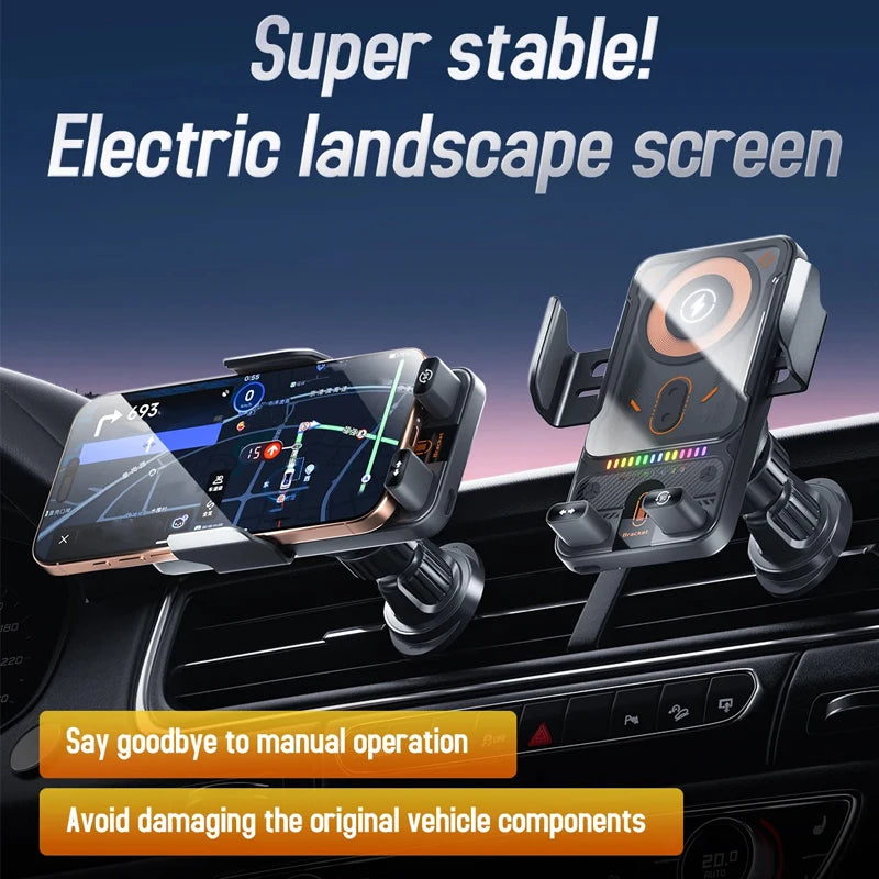 Auto-Sensing Car Wireless Charger Electric Rotating Mount Ambient Light Compatible Fast Charging Station for iPhone 17 16 15 14