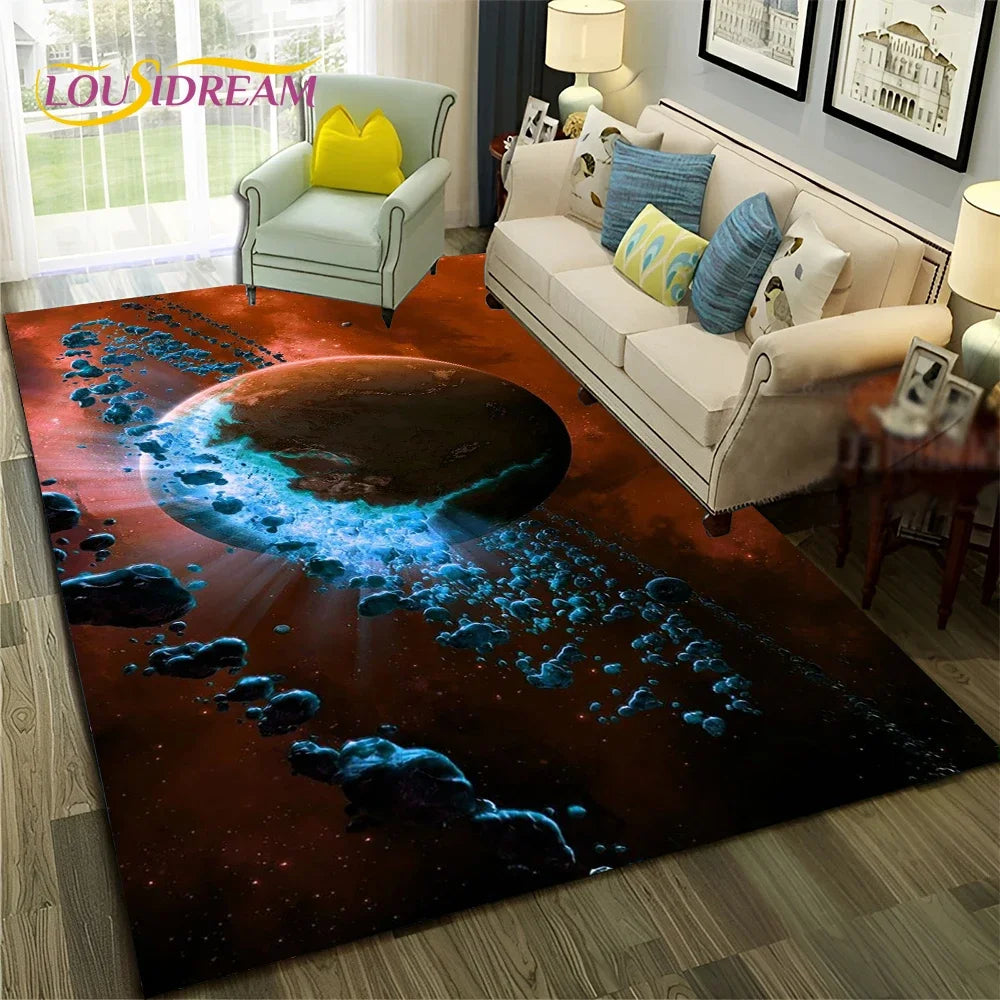 Galaxy Planet Star 3D Universe Space Carpet Rug for Home Living Room Bedroom Sofa Doormat Decor,Kid Area Rug Non-slip Floor Mat