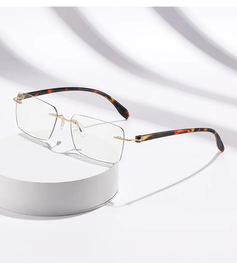 Rimless Photochromic Reading Glasses Auto Color Changing Light Sensitive Presbyopia Glasses Ultralight Frameless Eyeglasses for