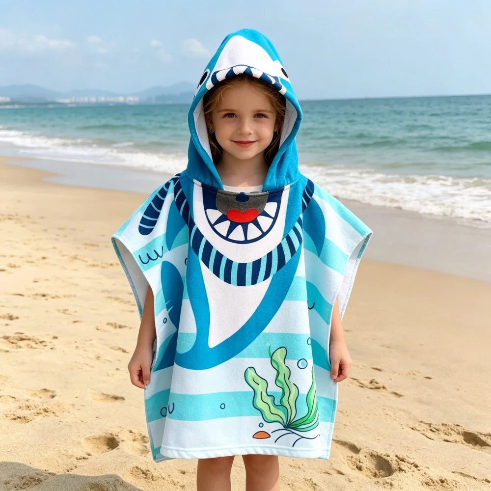 Children Bathing Stuff Kids Hooded Cape Towel Boy Cartoon Bathrobe Baby Swimming Towel Girls Unicorn Beach Towel Wrap Blanket