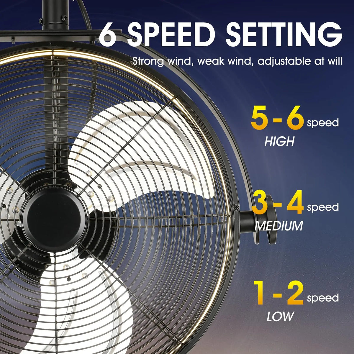 Modern Wall Fan Remote Control 6 Speed Electric Fan Ventilation Multi-Adjustable Oscillating Head Timer LED Ceiling Fan Light