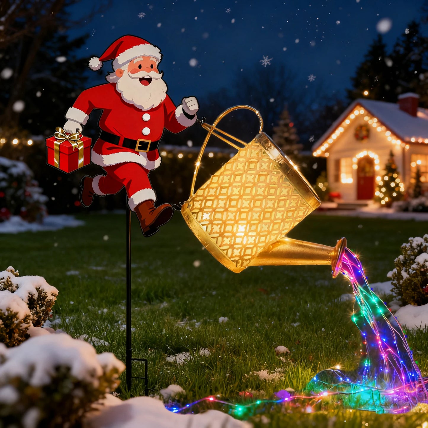 New Metal Santa Watering Can Solar Garden Light - Festive Atmosphere Outdoor Decorative Lamp with Light Projection for Christmas