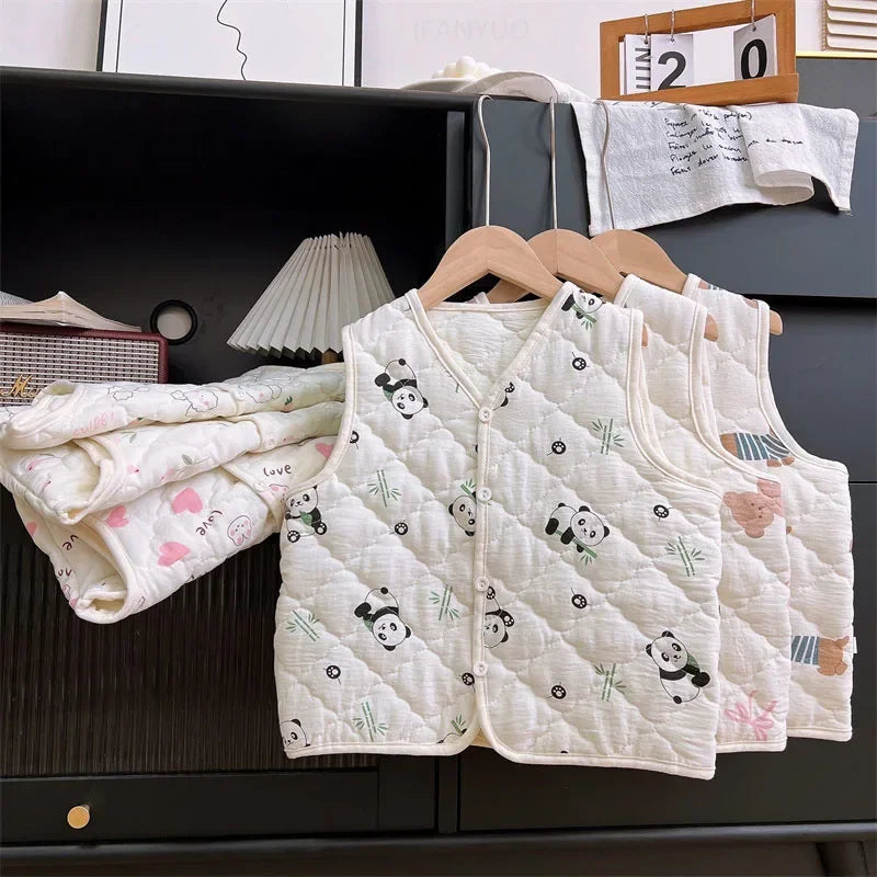 Spring Autumn Versatile Children Cotton Vest Cute Cartoon Boys Girls Infant Vests Winter Baby Warm Vest Coats Children Clothing