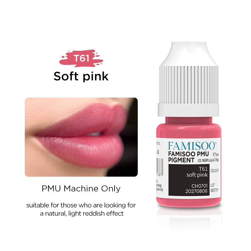 FAMISOO 5ML Lip Tattoo Inks Microblading Organic Permanent Makeup Lips Pigment Tattoo Pink Eyebrow Eyeliner PMU Pigment 0.17 OZ