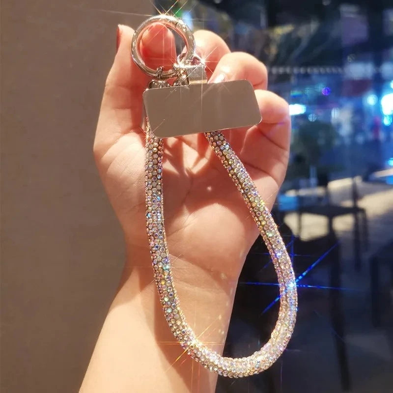 Luxury Full Diamond Phone Lanyard Universal Metal Clip Short Chain Handheld Wrist Flash Accessory for Mobile Phones