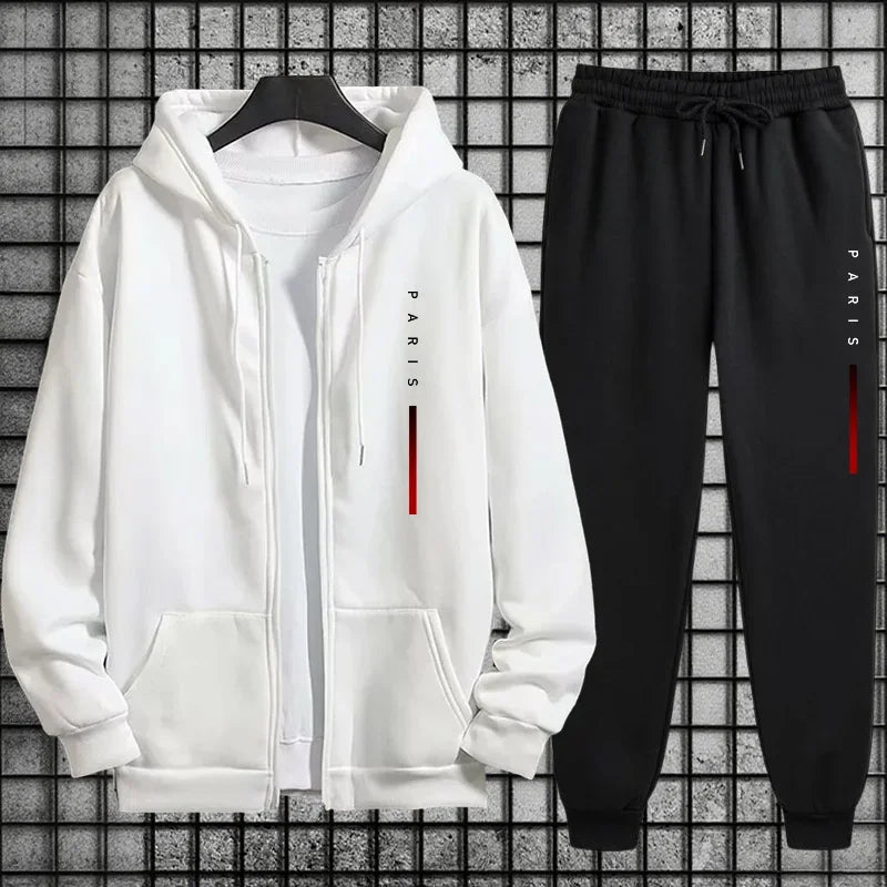 2025 New Zipper Hoodies Sweatpants Streetwear Tracksuit Autumn Winter Sporty Outfits Paris Fashion Print Mens Casual 2 Piece Set