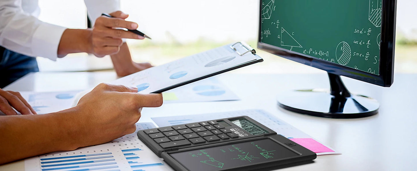 Upgraded Basic Calculator with 6.5 Inch Notepad Standard Calculator Pocket 12 Digits Function 2 in 1 Portable for School Office