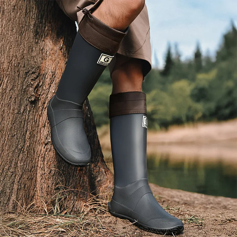 Unisex Rain Boots Waterproof Rubber Shoes Outdoor Non-Slip Fishing Boot Fashion Drawstring Men Boots Soft Long-Tube Water Boots