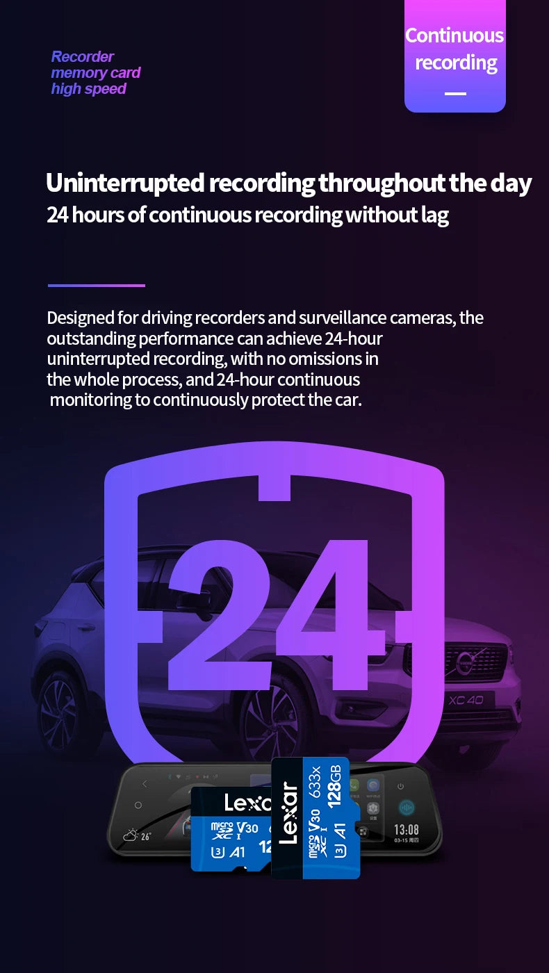 Lexar 633X Memory Card 128GB Class 10 Micro SD Card 64GB 32GB Flash Cards SDHC/SDXC UHS-I Blue TF Cards for Dashcam/Camcorder