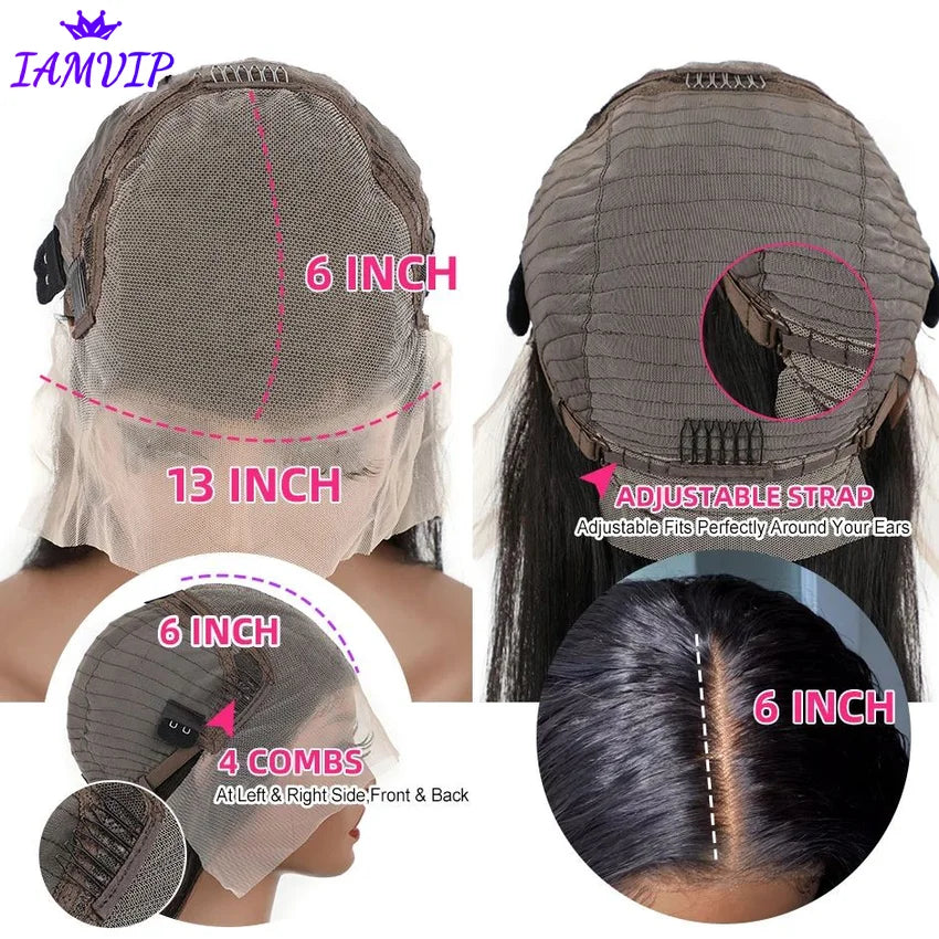 250% 360 Full Lace 13x6 HD Lace Frontal Wig for Women 13x4 Frant Silky Straight Remy Human Hair Dark Black Glueless Pre Plucked