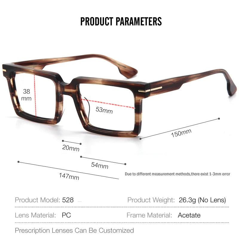 Large Size Acetate Men Eyeglasses Frame Rectangle Myopia Optical Prescription Glasse Trending Stijlen Italy Retro Luxury Eyewear
