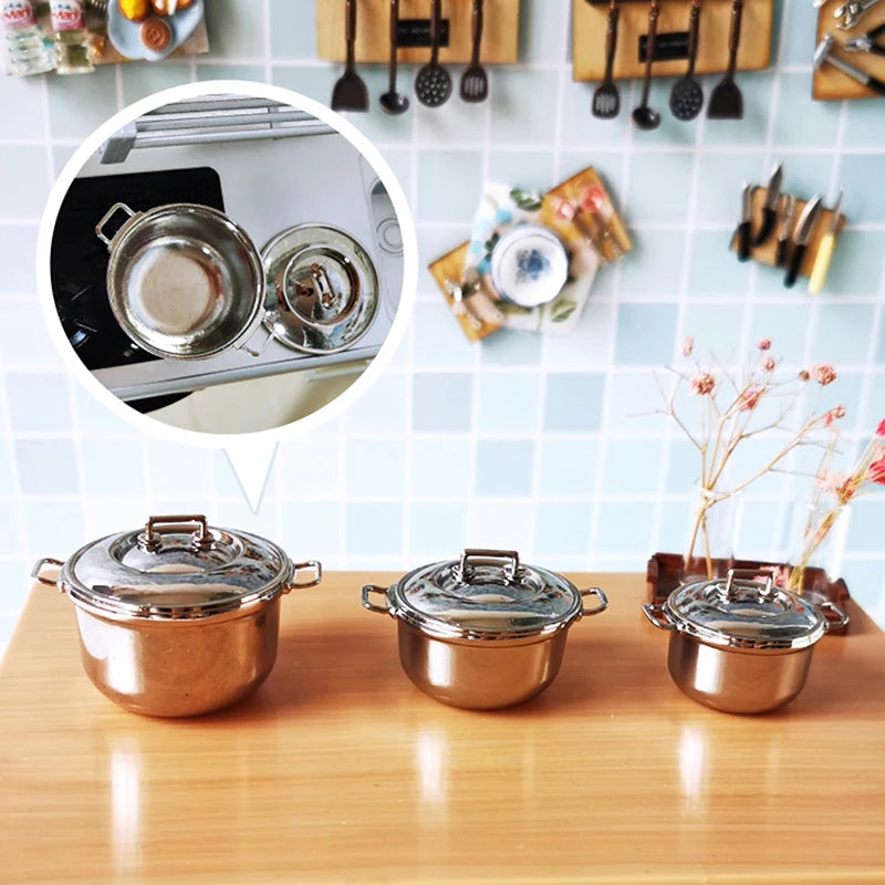 1Pcs 1/12 Dollhouse Miniature Imitated Stainless Steel Casserole Kitchen Cookware
