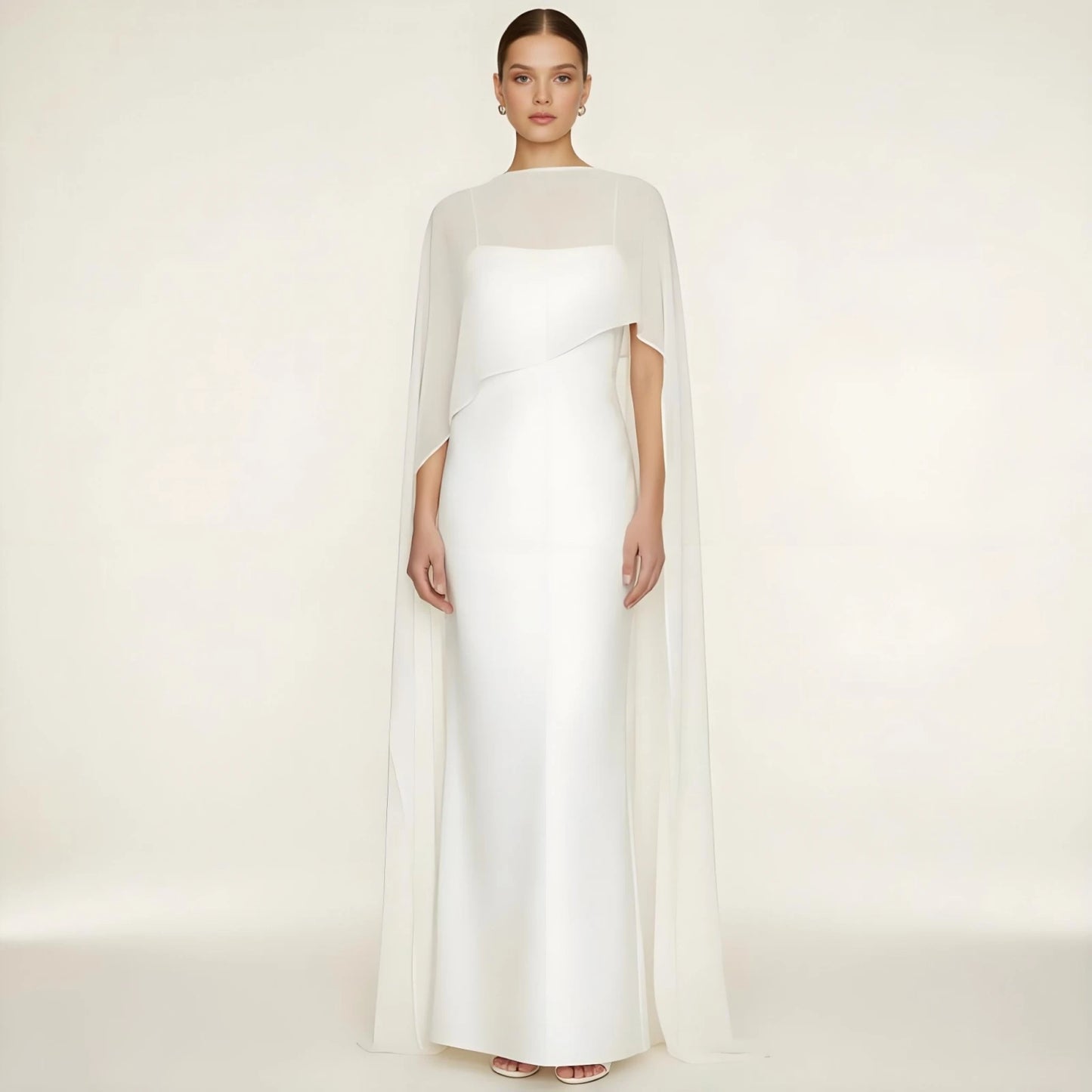 Women Chiffon Long Cape High Low Flowy Poncho Sheer Mesh Shawl and Wraps for Evening Dress Wedding Cover Up Capelet