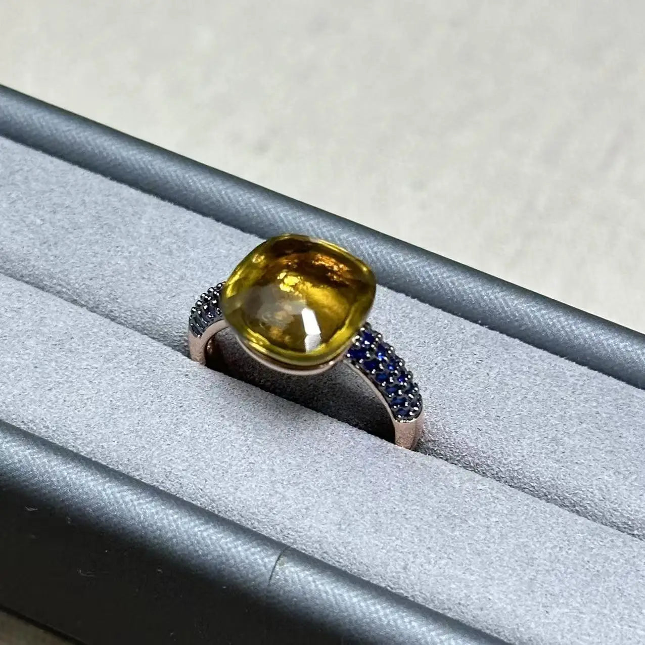 Flat Ring For Women Candy Color Crystal Ring Inlay Blue Zircon with Blackgun Plated Party Gift Fashion Jewelry For Women