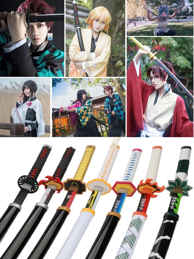 Anime Katana 104cm/41in Tanjiro Zenitsu Kyoujurou Samurai Swords Original Texture  Anime Katana  Cosplay Bamboo Wooden Toy Sword
