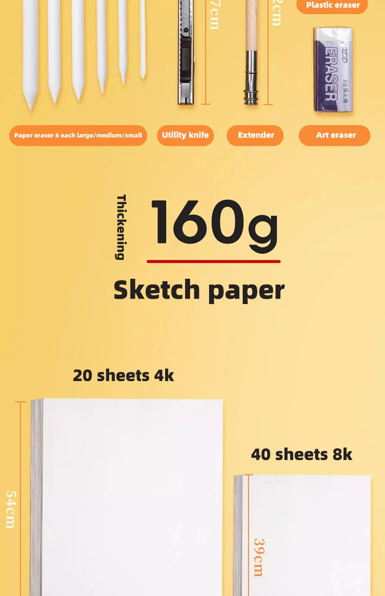 Sketching Pen Set Drawing Kit Student Portable Pen Curtain Charcoal Pencil Sketch Pencil Charcoal Stick Sharpener Eraser Set Box