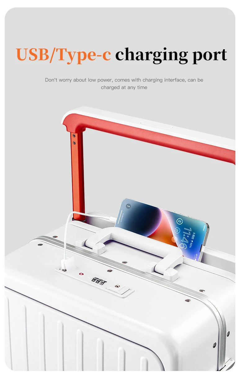 24-inch luggage with an aluminum frame, wide pull rod and front opening, as well as a high-value 20-inch travel suitcase (pull r