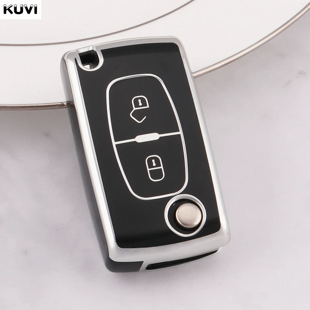 TPU Car Flip Key Case Cover Shell Fob Keyless For Peugeot 107 207 307 308 407 607 3008 5008 For Citroen Xsara Picasso C5 C6 C8