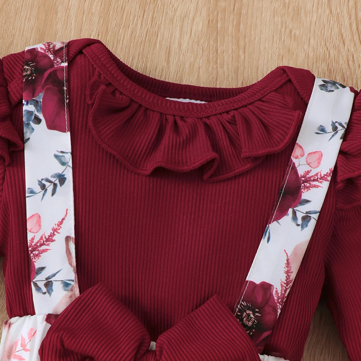 3PCS Clothes Outfits for 1-24Months Newborn&Toddler Baby Girl Long Sleeves Romper+Flower Strap Pants Cute Christmas Costume